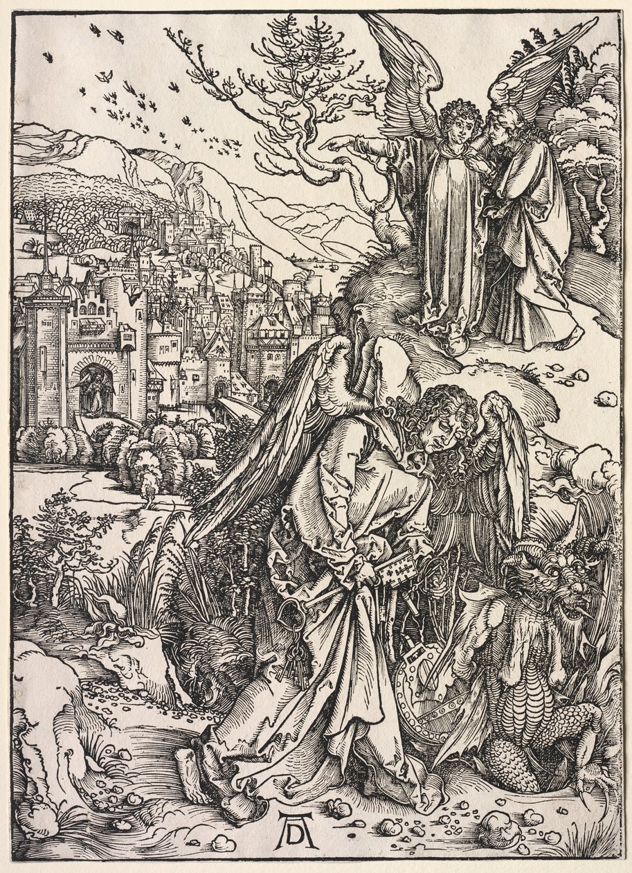Zjevení svatého Jana: Anděl s klíčem od bezedné jámy od Albrecht Dürer