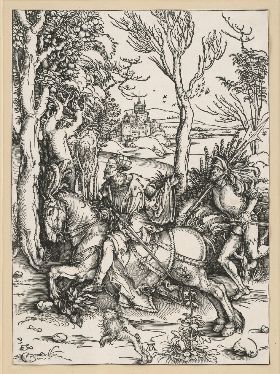 Rytíř na koni a lancknecht od Albrecht Dürer
