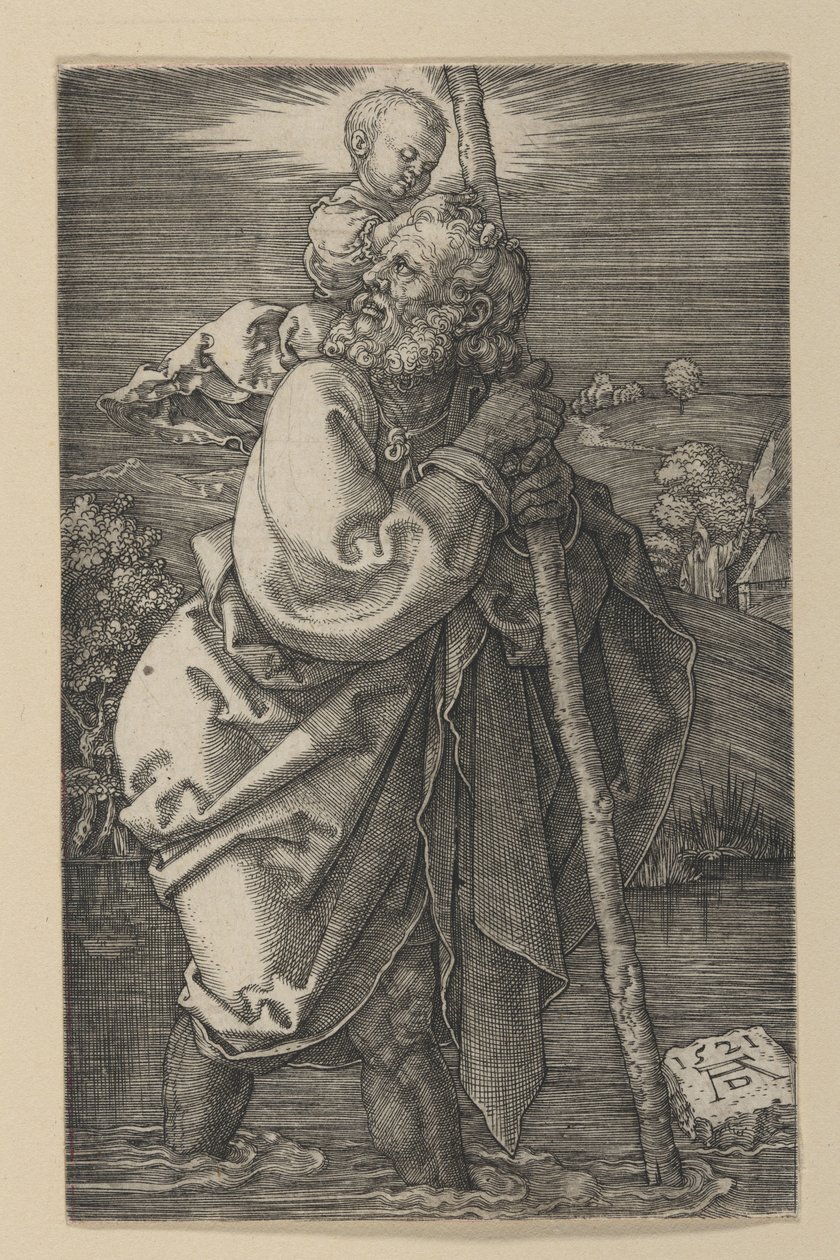 Svatý Kryštof obrácený doleva od Albrecht Dürer