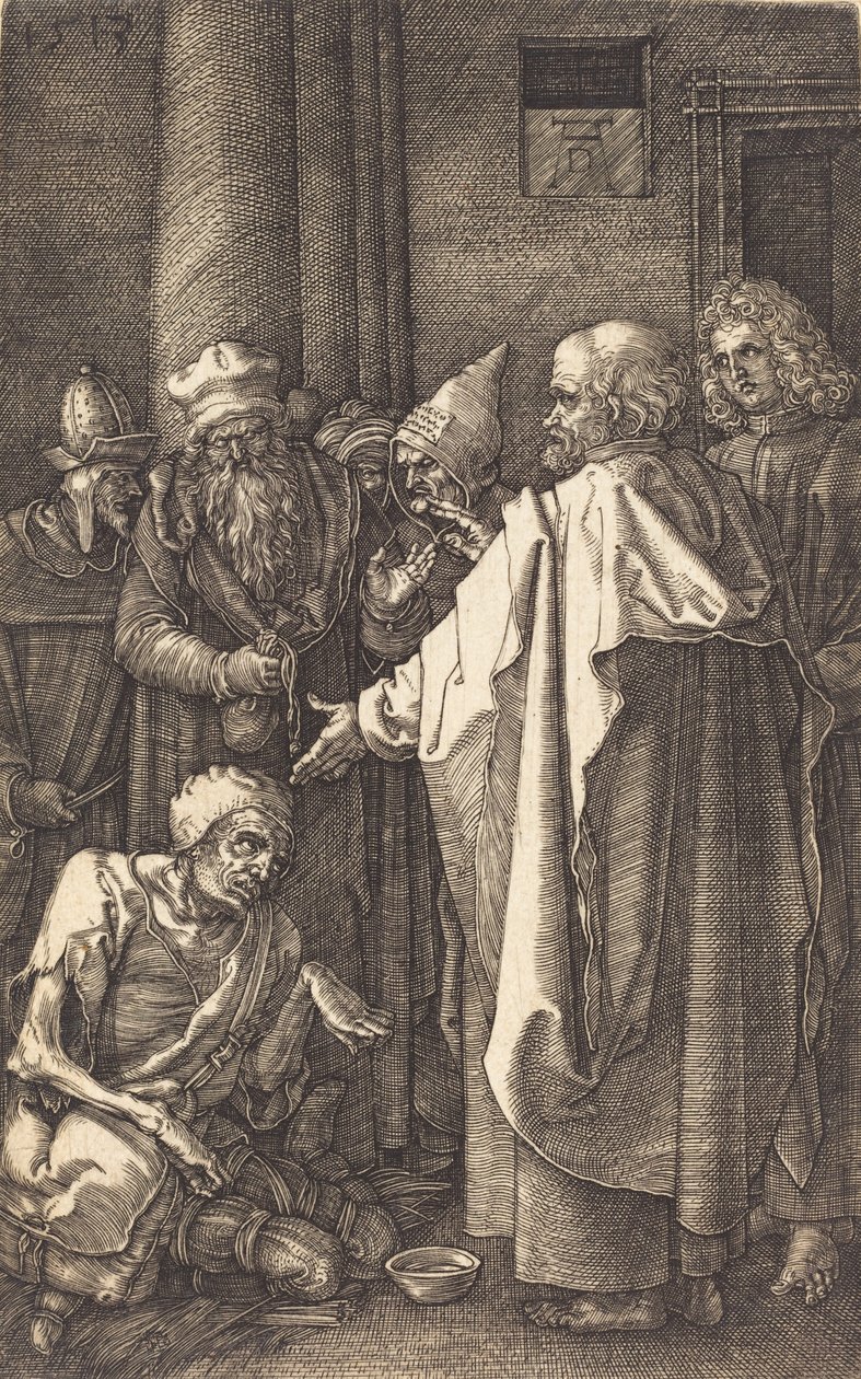 Svatý Petr a svatý Jan uzdravující mrzáka u brány chrámu, 1513. od Albrecht Dürer