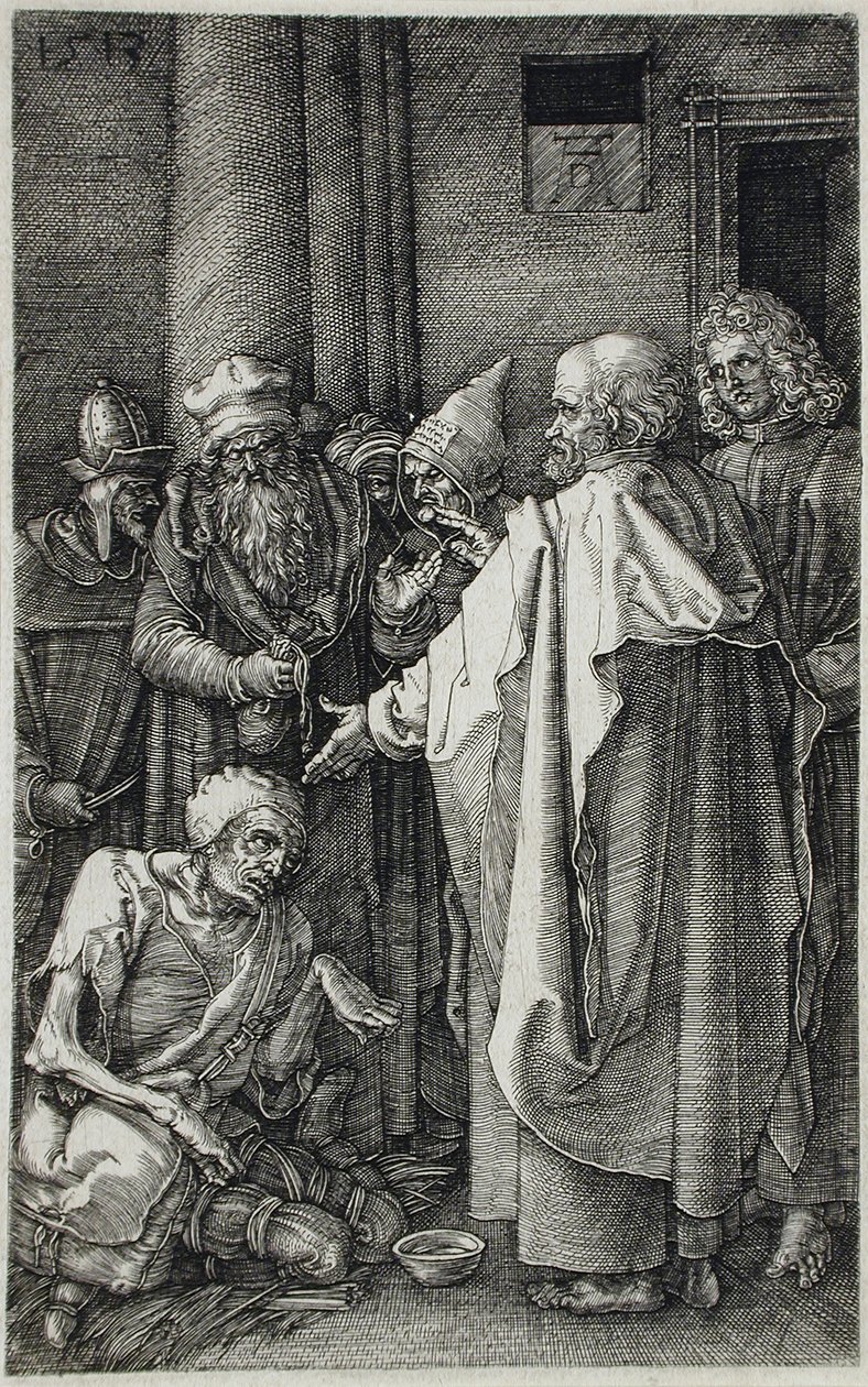 Svatí Petr a Jan uzdravují chromého u chrámové brány od Albrecht Dürer