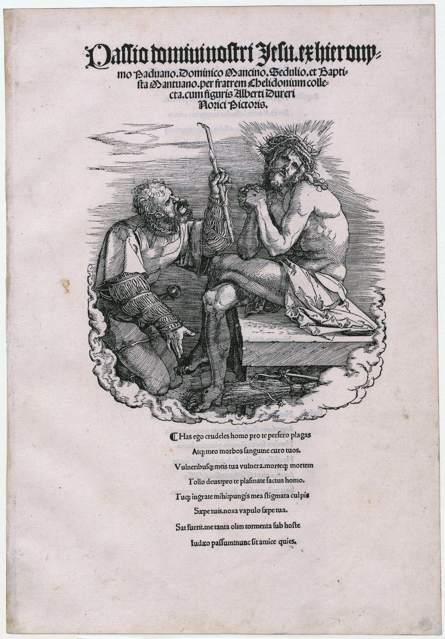 „Schmerzensmann a Landsknecht“, list 1 [titulní list] cyklu „Velké pašije“ od Albrecht Dürer