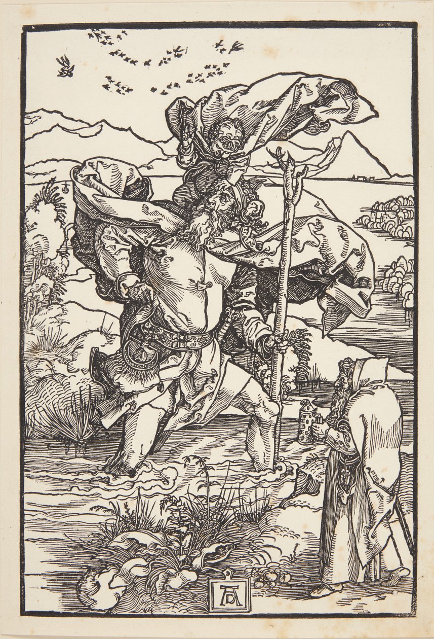 Svatý Kryštof v divočině s letem ptáků od Albrecht Dürer