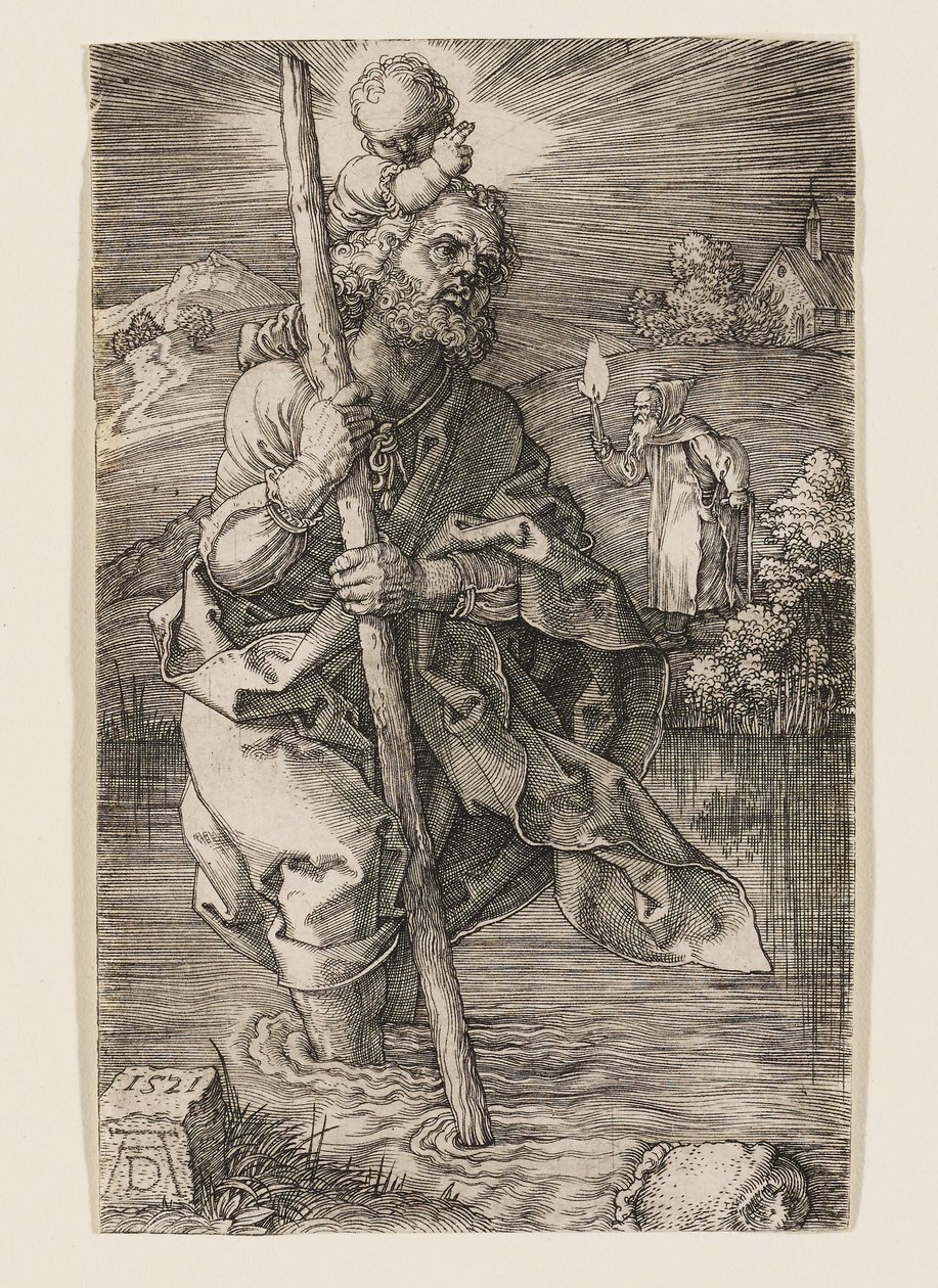 Svatý Kryštof s hlavou otočenou doprava od Albrecht Dürer