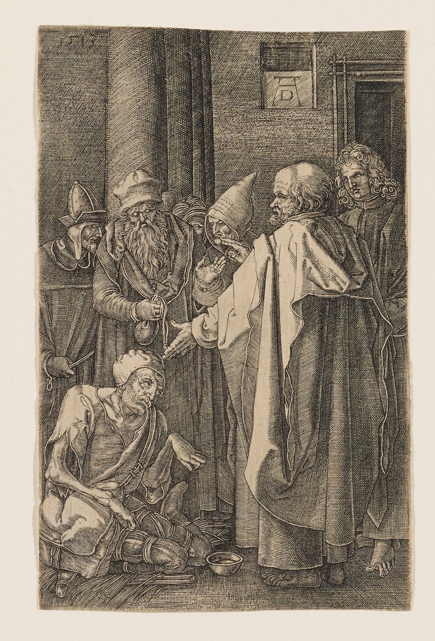 Svatý Petr a svatý Jan uzdravují chromého u brány chrámu od Albrecht Dürer