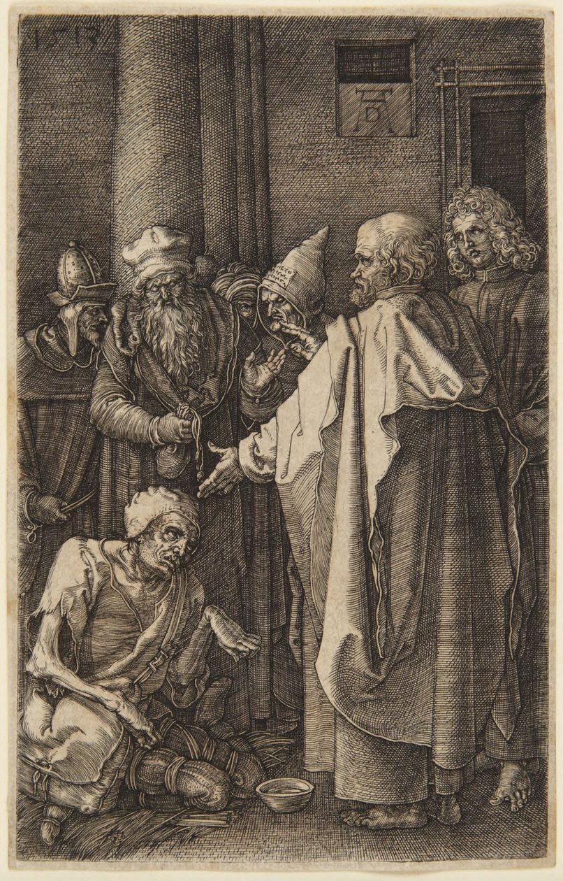 Svatý Petr a svatý Jan uzdravují chromého (č. 16 z Ryté pašije) od Albrecht Dürer