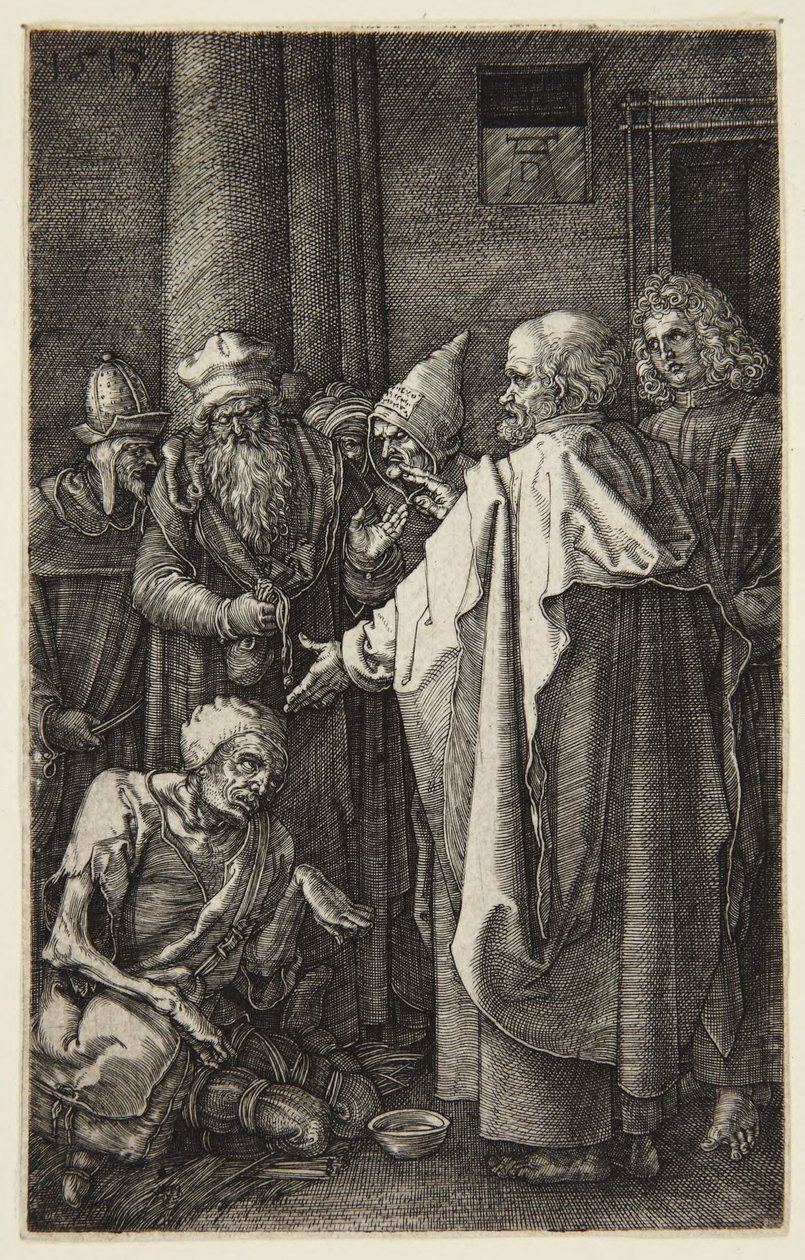 Svatý Petr a svatý Jan uzdravují chromého muže (série „Utrpení“ – rytiny) od Albrecht Dürer