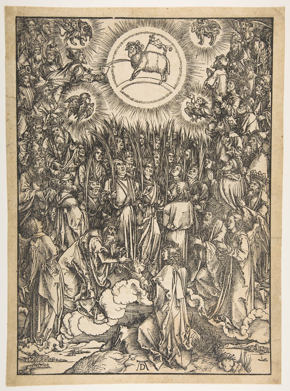 Klanění beránka, z Apokalypsy, latinské vydání, 1511, 1511. od Albrecht Dürer