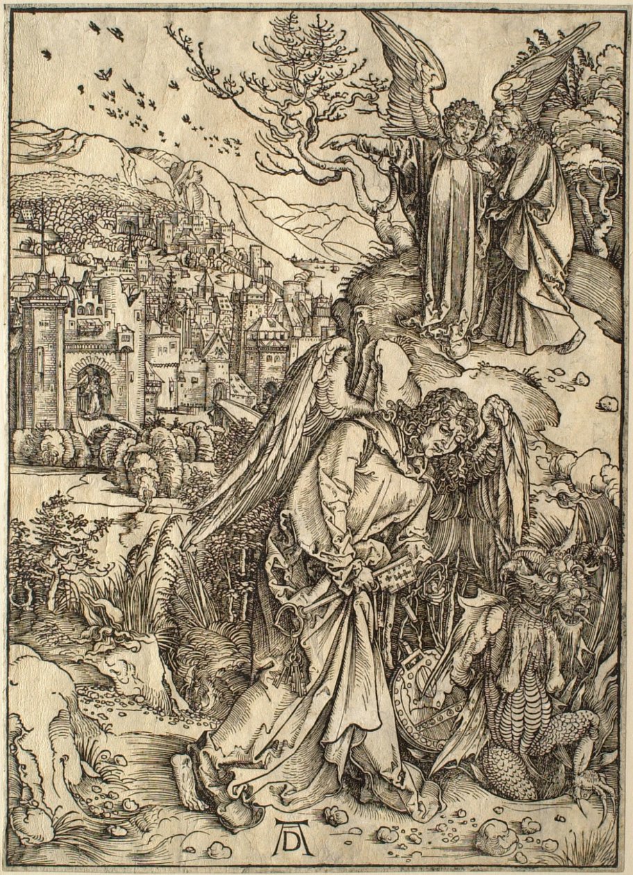Apokalypsa: Anděl s klíčem od propasti od Albrecht Dürer