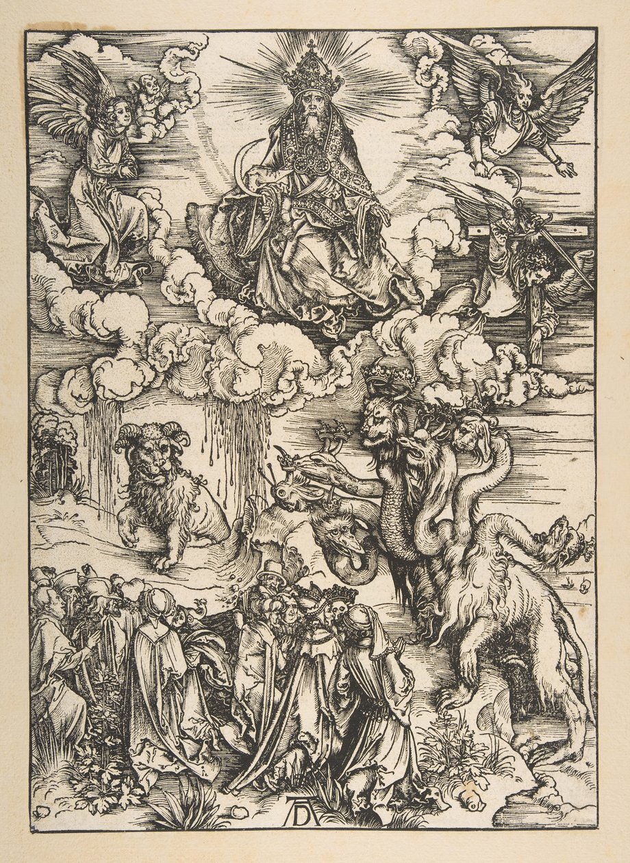 Bestie se dvěma rohy jako beránek, z Apokalypsy, latinské vydání 1511, ca. 1496. od Albrecht Dürer