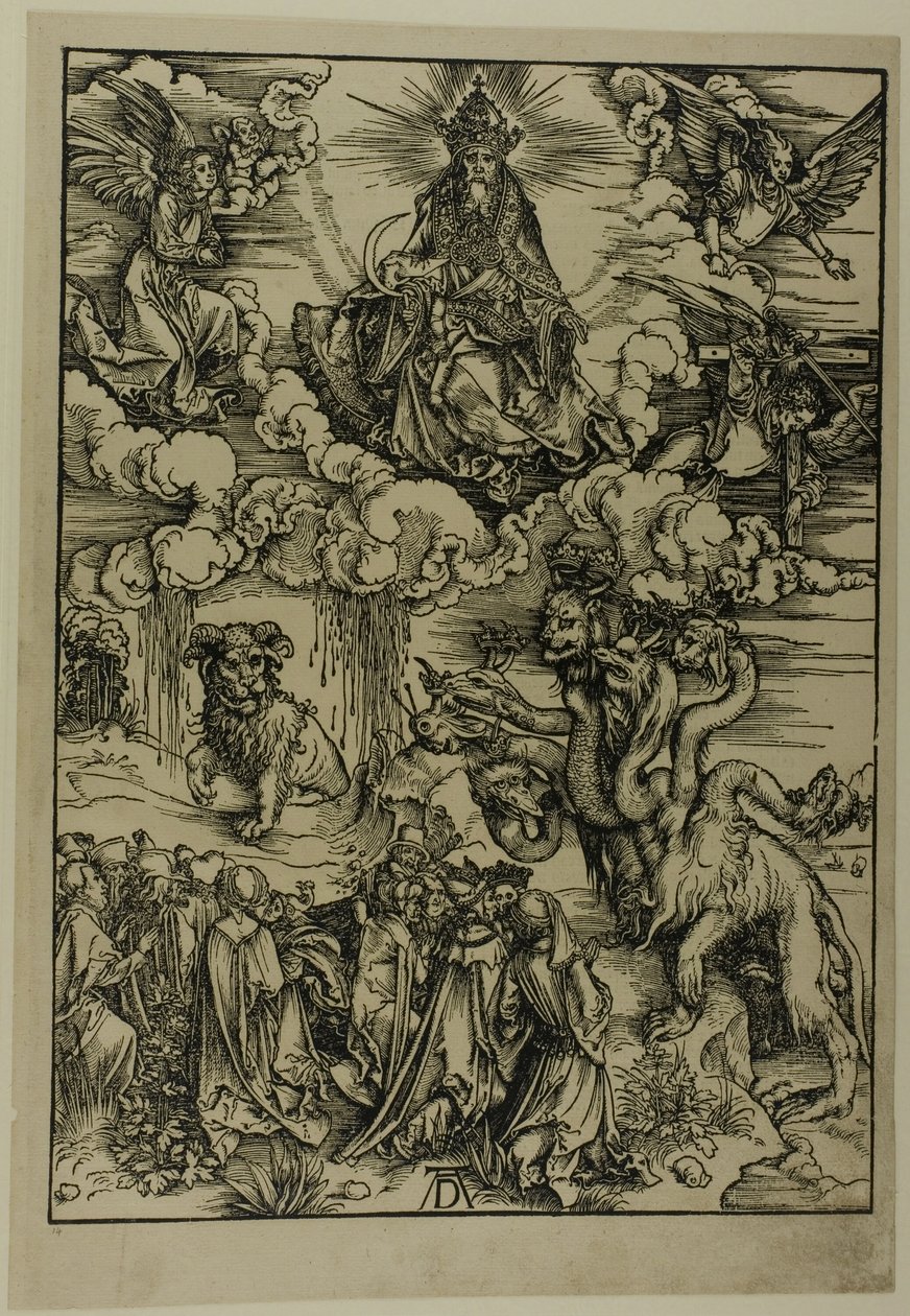 Bestie se dvěma rohy jako beránek, z Apokalypsy od Albrecht Dürer
