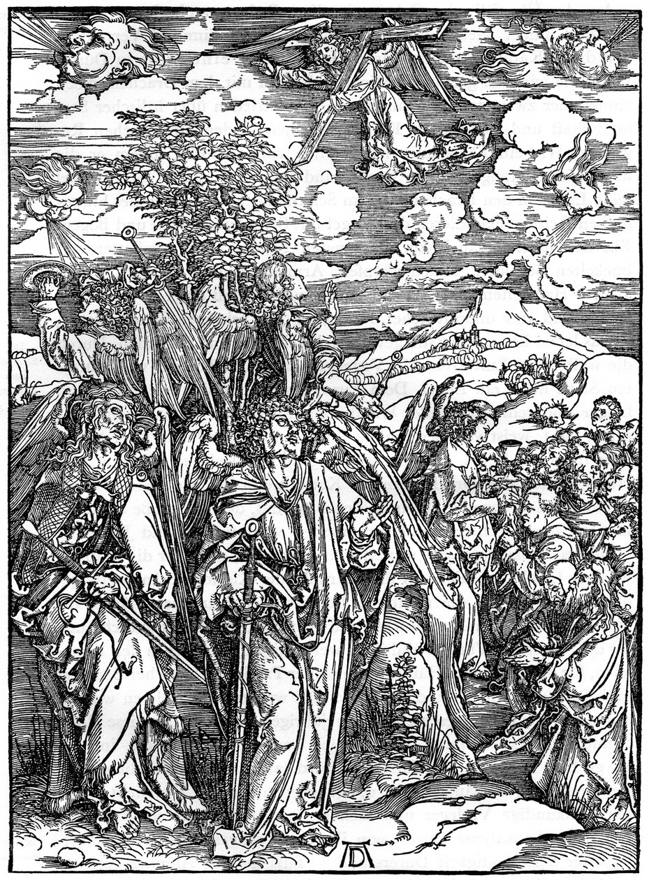 Čtyři andělé držící větry, 1498, 1936 od Albrecht Dürer