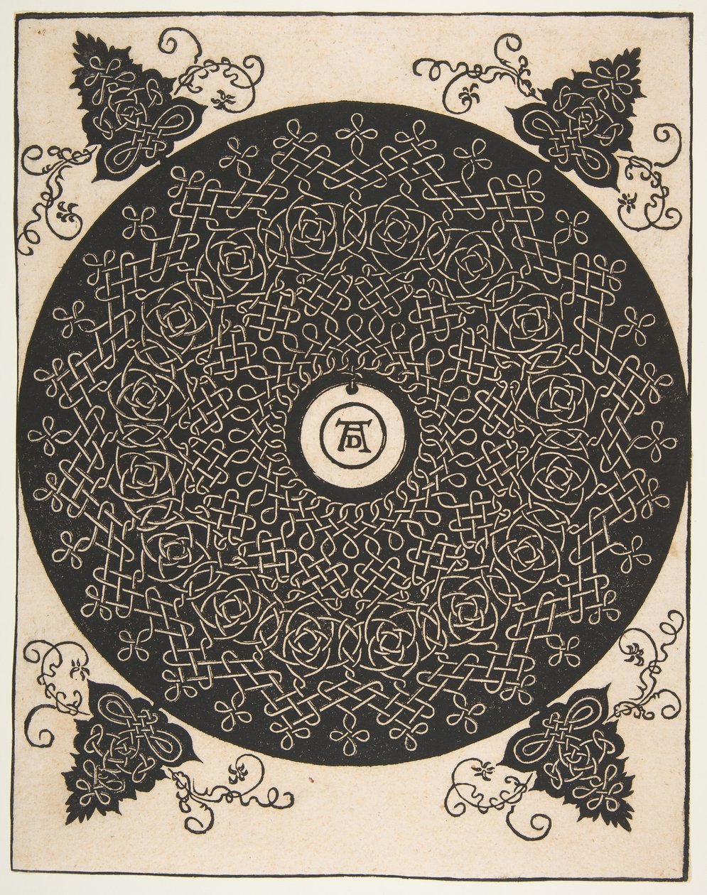Čtvrtý uzel. Prokládaný rondel s kulatým medailonem ve středu, po roce 1528. od Albrecht Dürer