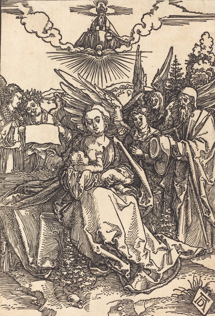 Svatá rodina s pěti anděly, v roce 1505 nebo dříve. od Albrecht Dürer