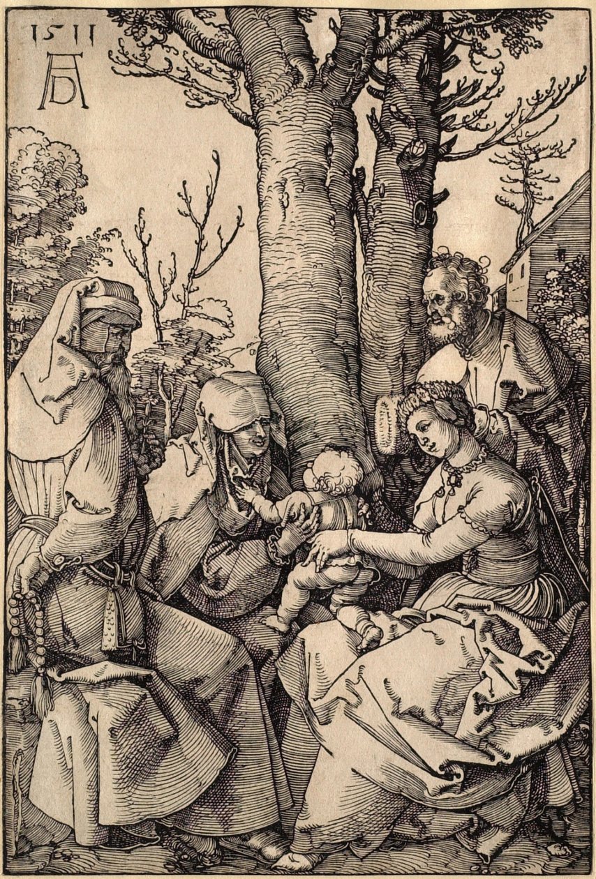 Svatá rodina s Jáchymem a Annou pod stromem od Albrecht Dürer