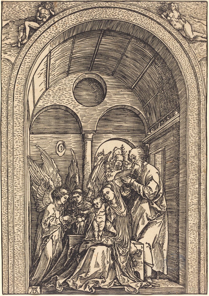 Svatá rodina se dvěma anděly v klenuté síni od Albrecht Dürer