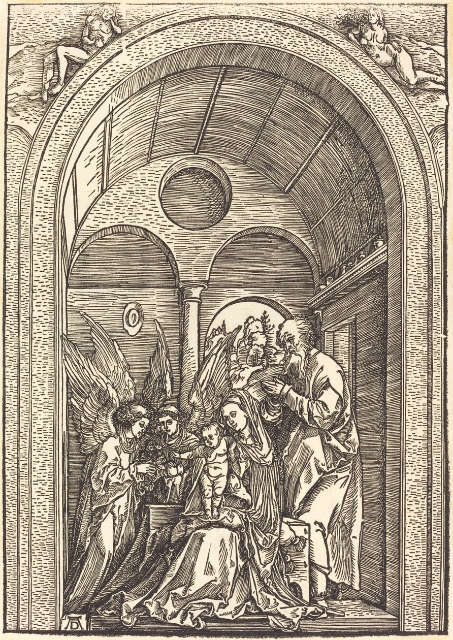Svatá rodina se dvěma anděly v klenuté síni od Albrecht Dürer