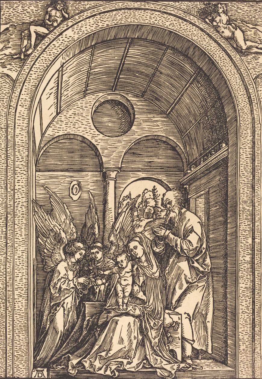 Svatá rodina se dvěma anděly v klenuté síni, c. 1504. od Albrecht Dürer