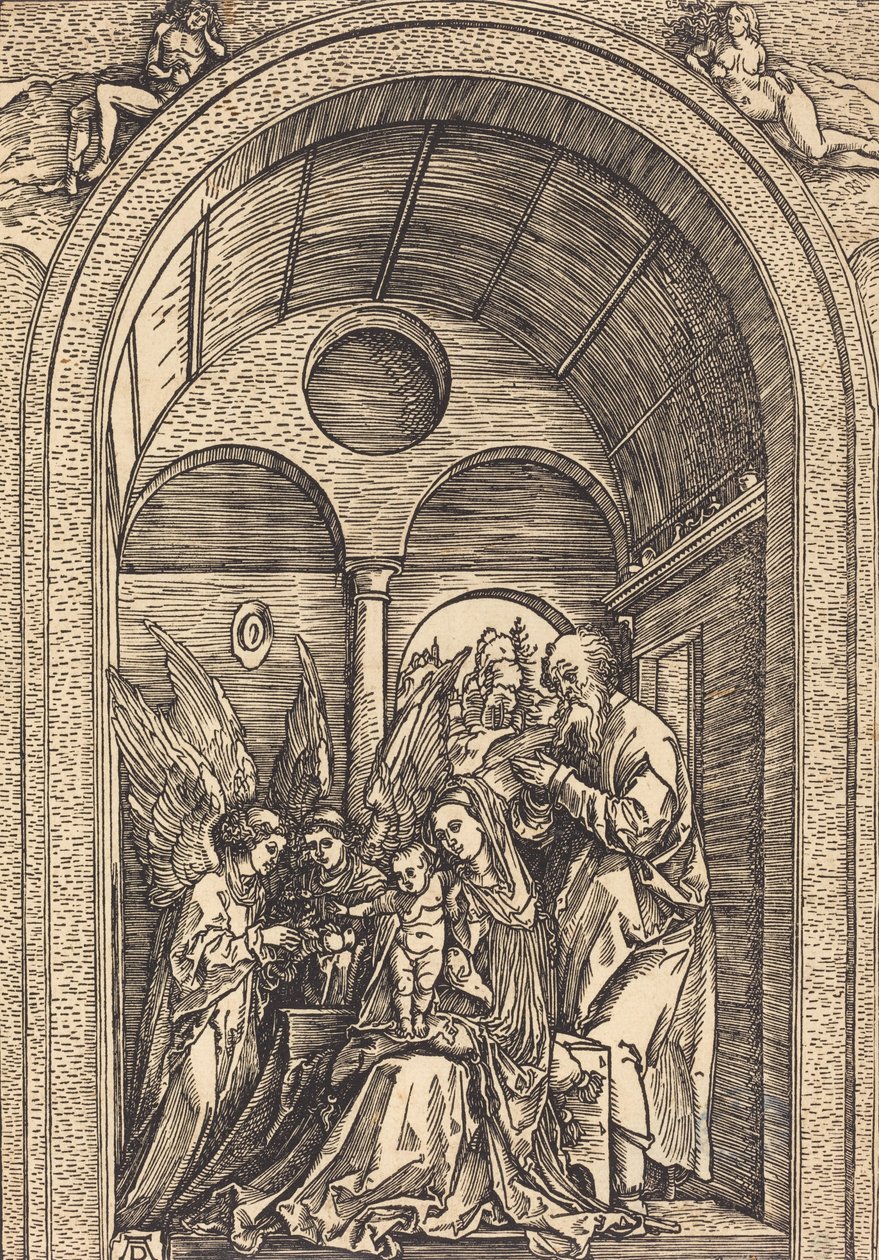 Svatá rodina se dvěma anděly v klenuté síni, c. 1504. od Albrecht Dürer