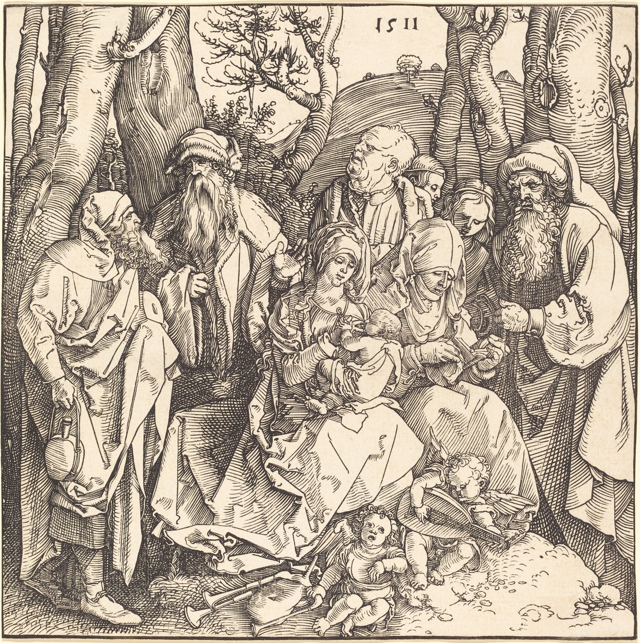 Svatá rodina se dvěma hudebními anděly od Albrecht Dürer