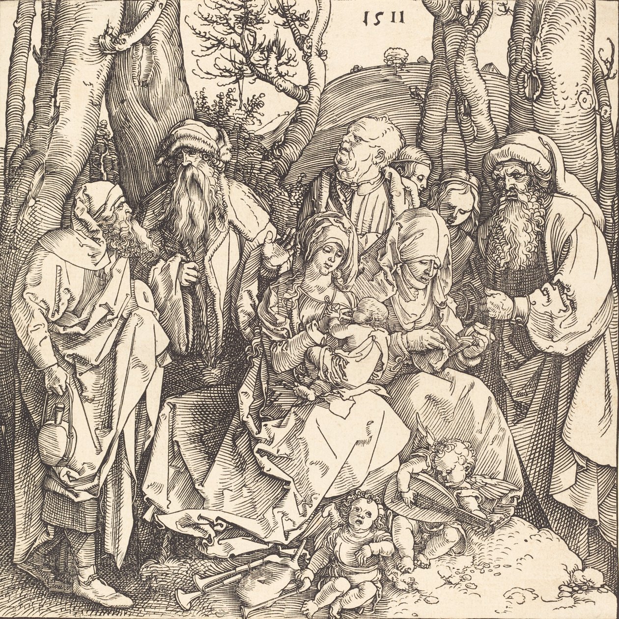 Svatá rodina se dvěma hudebními anděly, 1511. od Albrecht Dürer