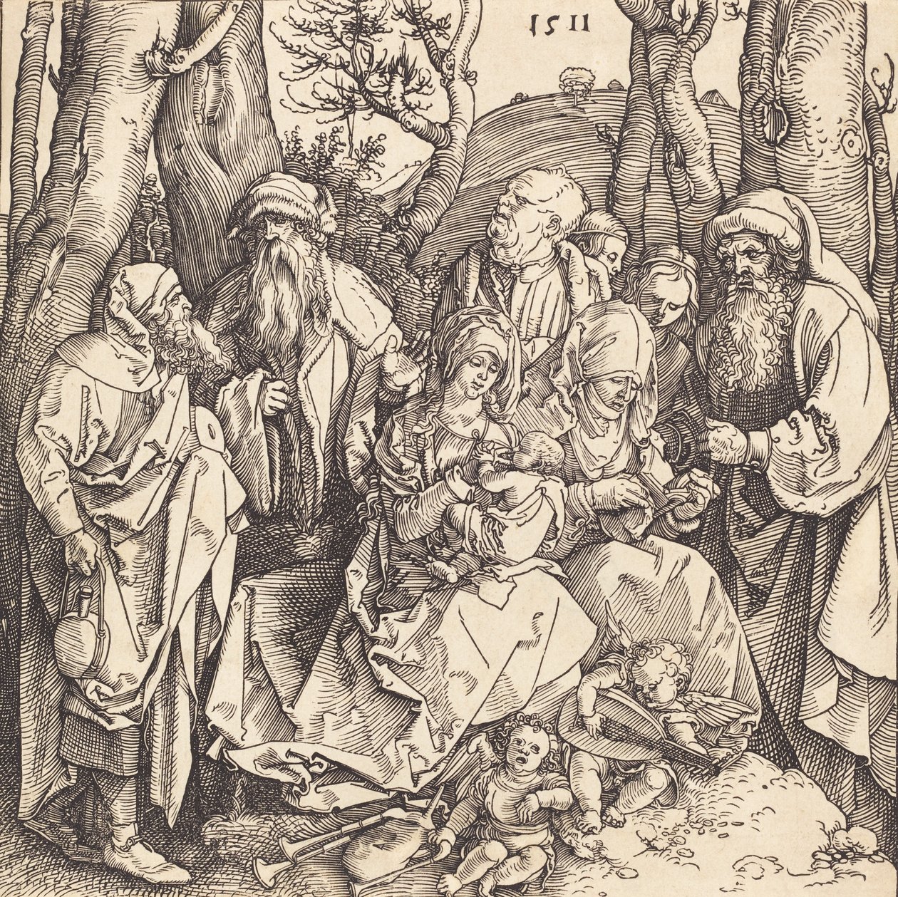 Svatá rodina se dvěma hudebními anděly, 1511. od Albrecht Dürer