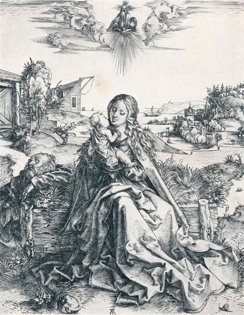 Svatá rodina s vážkou, 1495 1906 od Albrecht Dürer