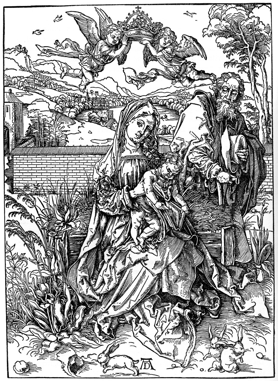 Svatá rodina se třemi zajíci, 1497, 1936 od Albrecht Dürer