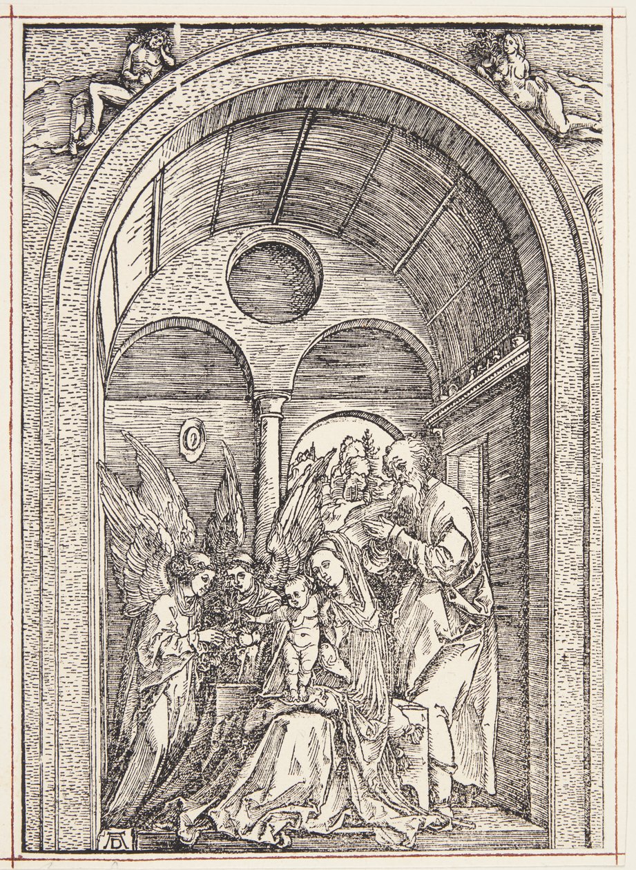 Svatá rodina se dvěma anděly v klenuté síni od Albrecht Dürer