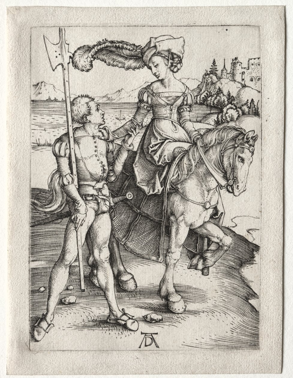 Lady Riding a Landsknecht od Albrecht Dürer
