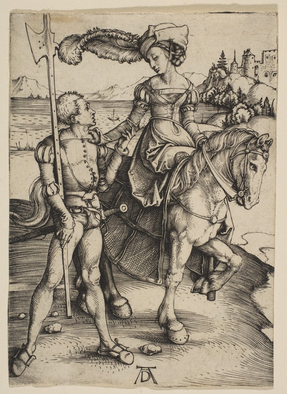 Dáma na koni a lansquenet od Albrecht Dürer