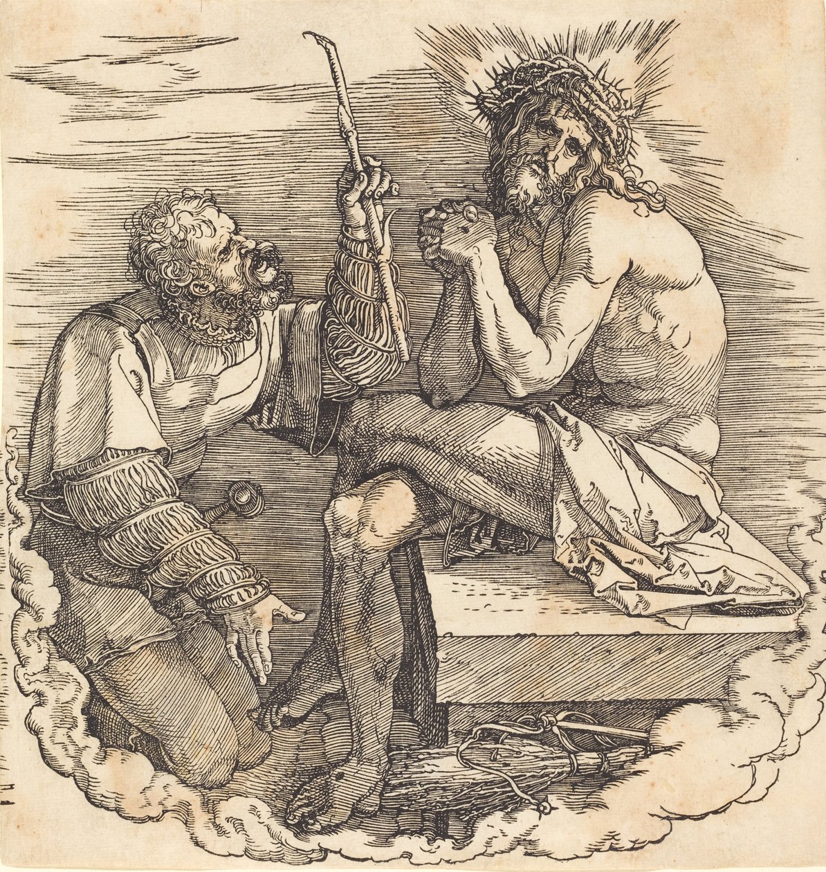 Muž smutku zesměšněný vojákem, pravděpodobně 1511. od Albrecht Dürer