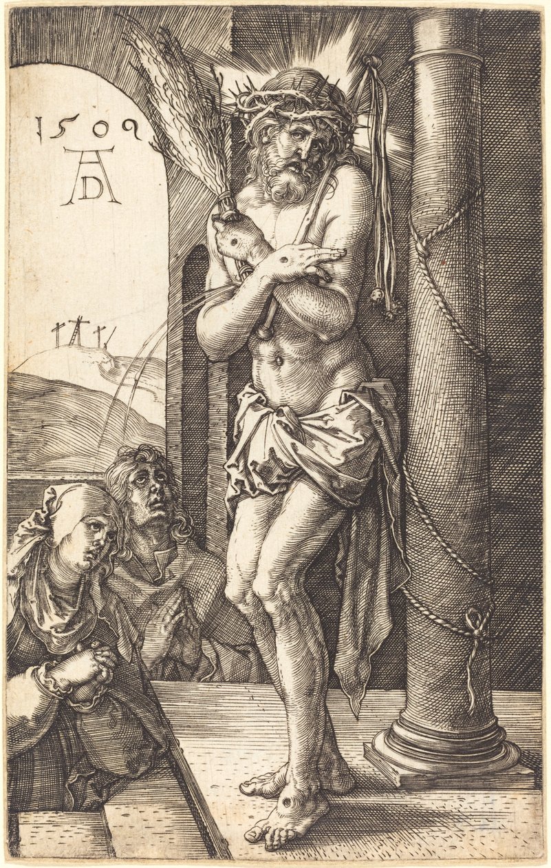 Muž smutku stojící u sloupu od Albrecht Dürer