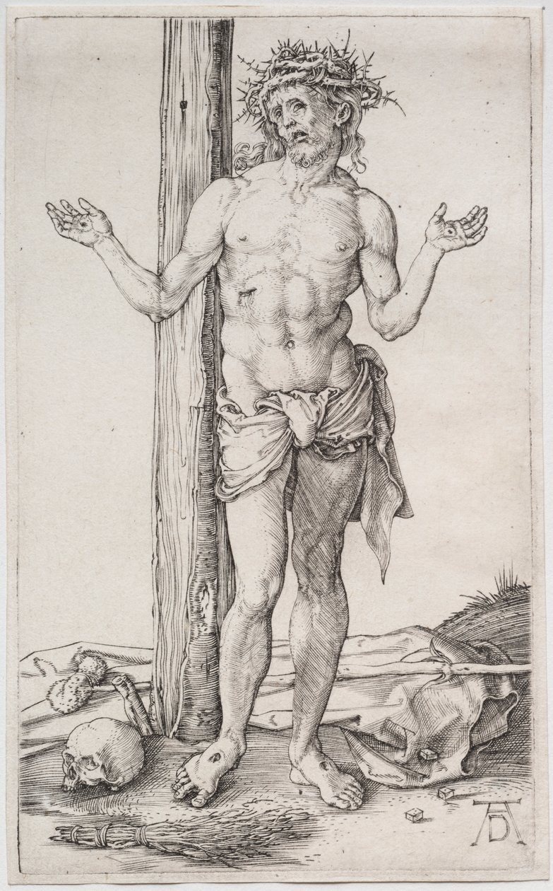 Muž Smutku stojící, se zdviženýma rukama od Albrecht Dürer