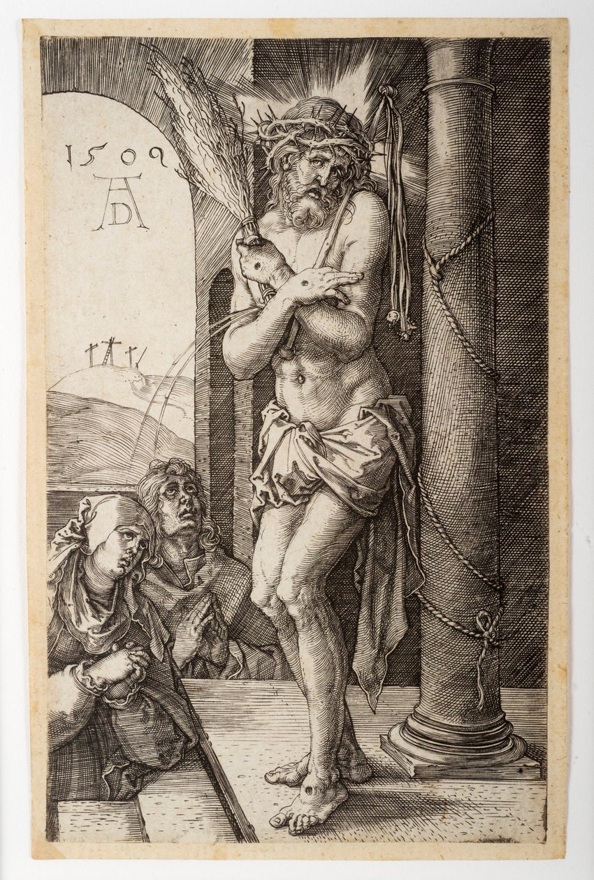 Bolestný muž u sloupu s Pannou a svatým Janem, z ryté vášně od Albrecht Dürer