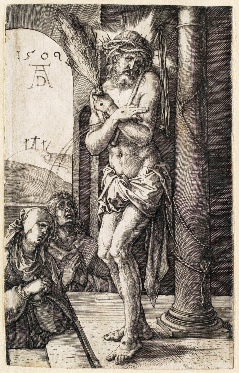 Umučení: Muž bolestí stojící u sloupu od Albrecht Dürer