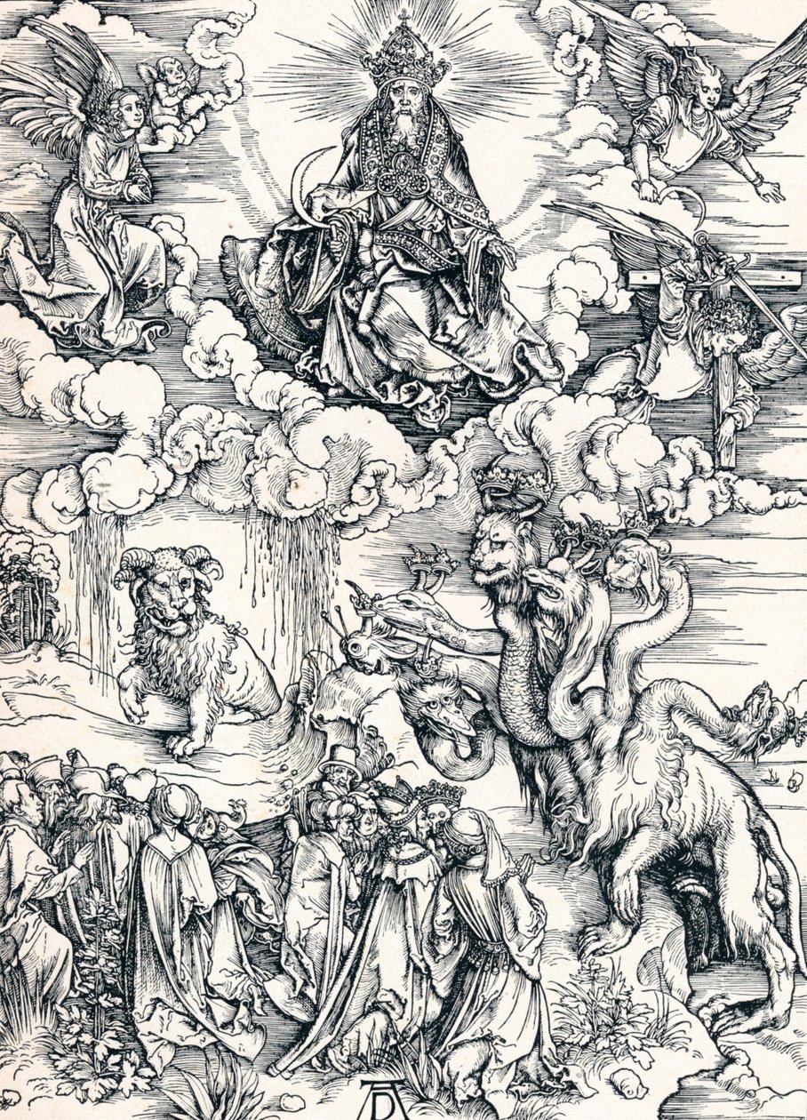 Sedmihlavá šelma a šelma s jehněčími rohy, 1498 1906. od Albrecht Dürer