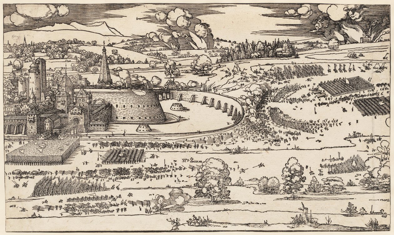 Obléhání pevnosti (pouze levá strana, ze 2 bloků) od Albrecht Dürer