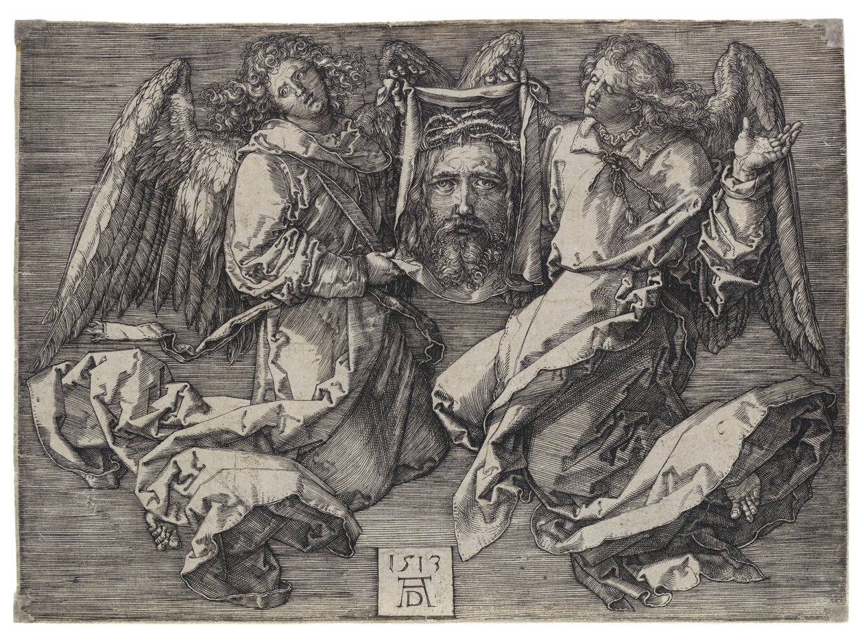 Rouška Veroničina, vystavená dvěma anděly od Albrecht Dürer