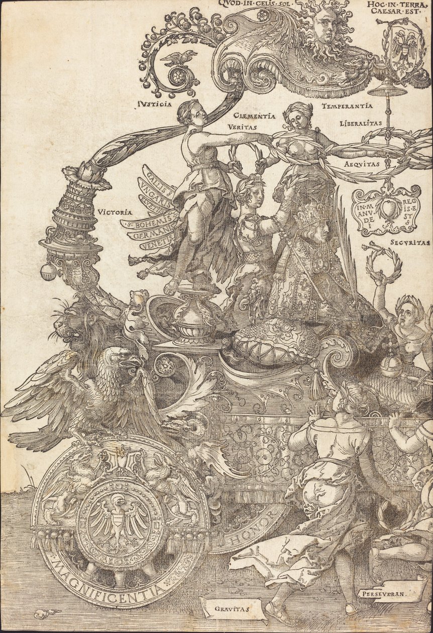 Triumfální vůz Maxmiliána I. (Velký triumfální vůz) [deska 1 z 8] od Albrecht Dürer