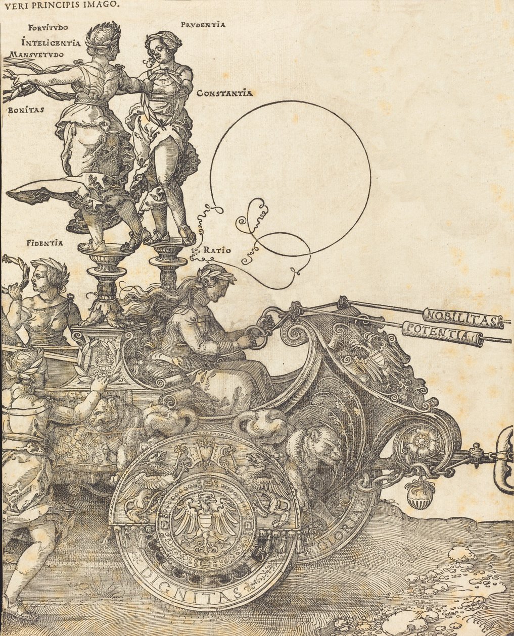 Triumfální vůz Maxmiliána I. Velký triumfální vůz [deska 2 z 8], 1523 latinské vyd. od Albrecht Dürer