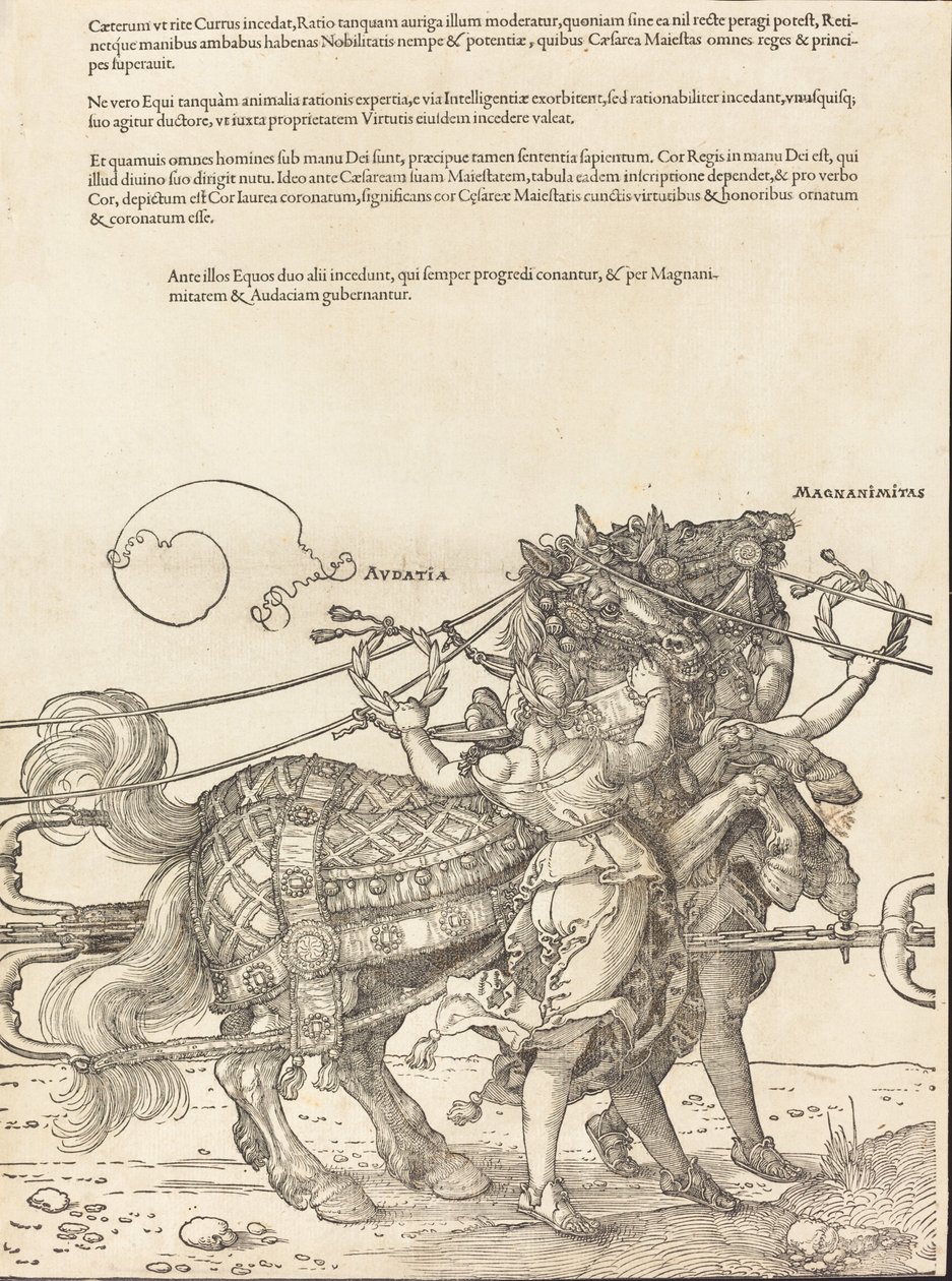 Triumfální vůz Maxmiliána I. Velký triumfální vůz [deska 7 z 8], 1523 latinské vyd. od Albrecht Dürer
