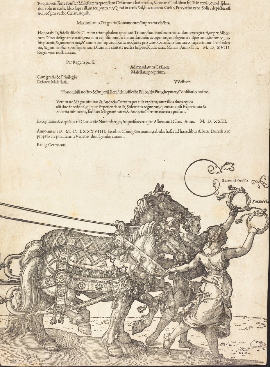 Triumfální vůz Maxmiliána I. Velký triumfální vůz [deska 8 z 8], 1523 latinské vyd. od Albrecht Dürer