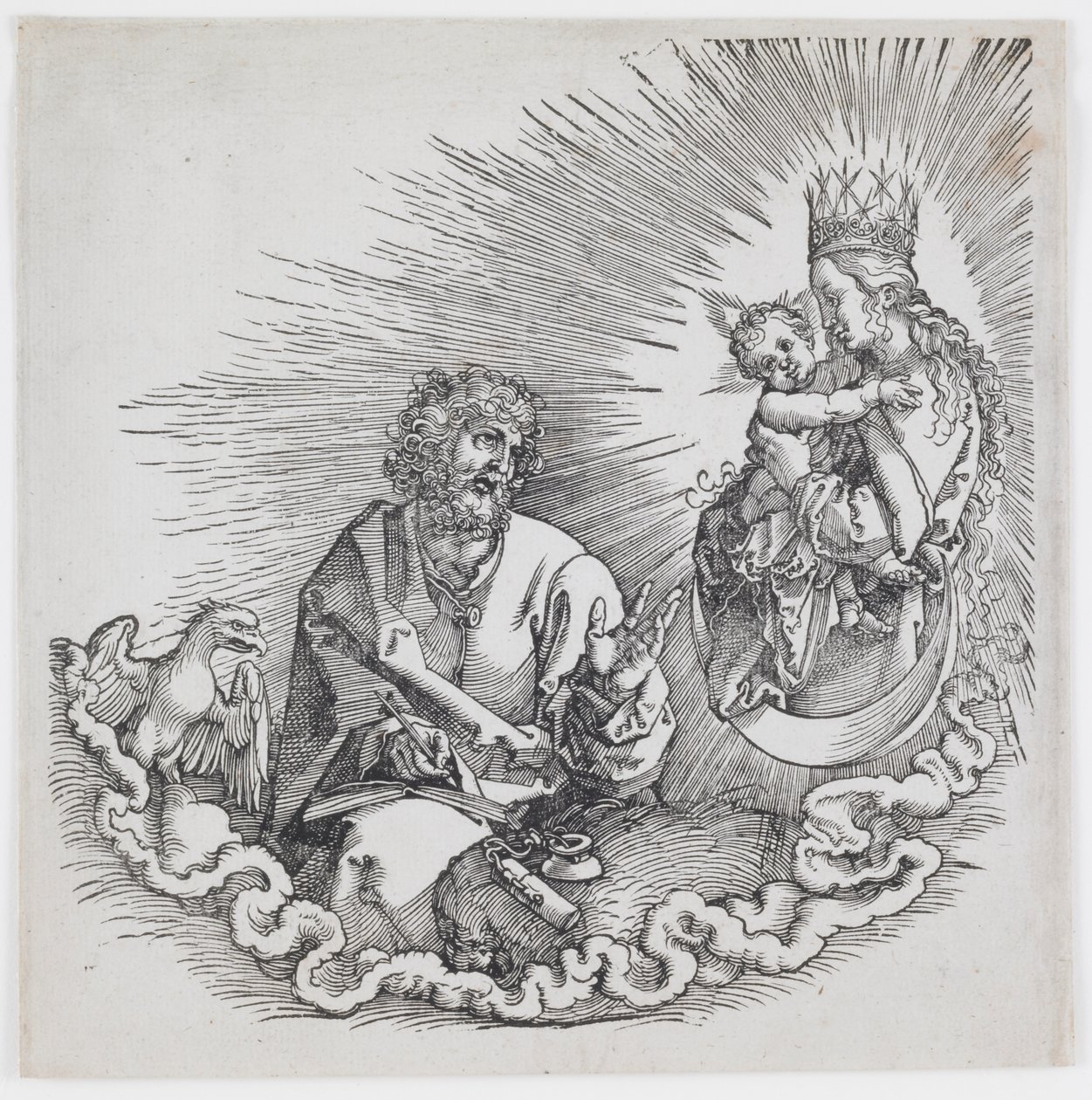 Panna se zjevuje svatému Janovi, z vydání „The Apocalypse“ z roku 1511 od Albrecht Dürer