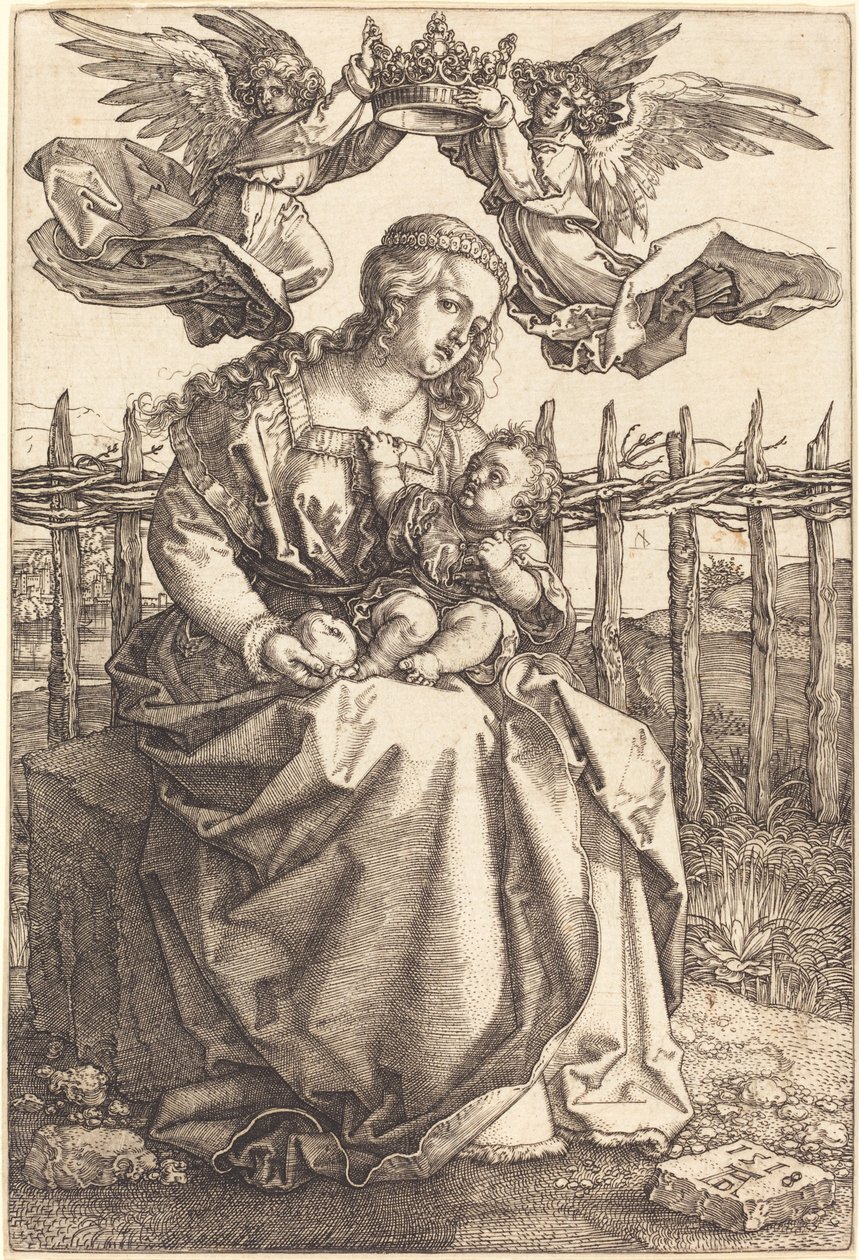 Panna a dítě korunované dvěma anděly od Albrecht Dürer