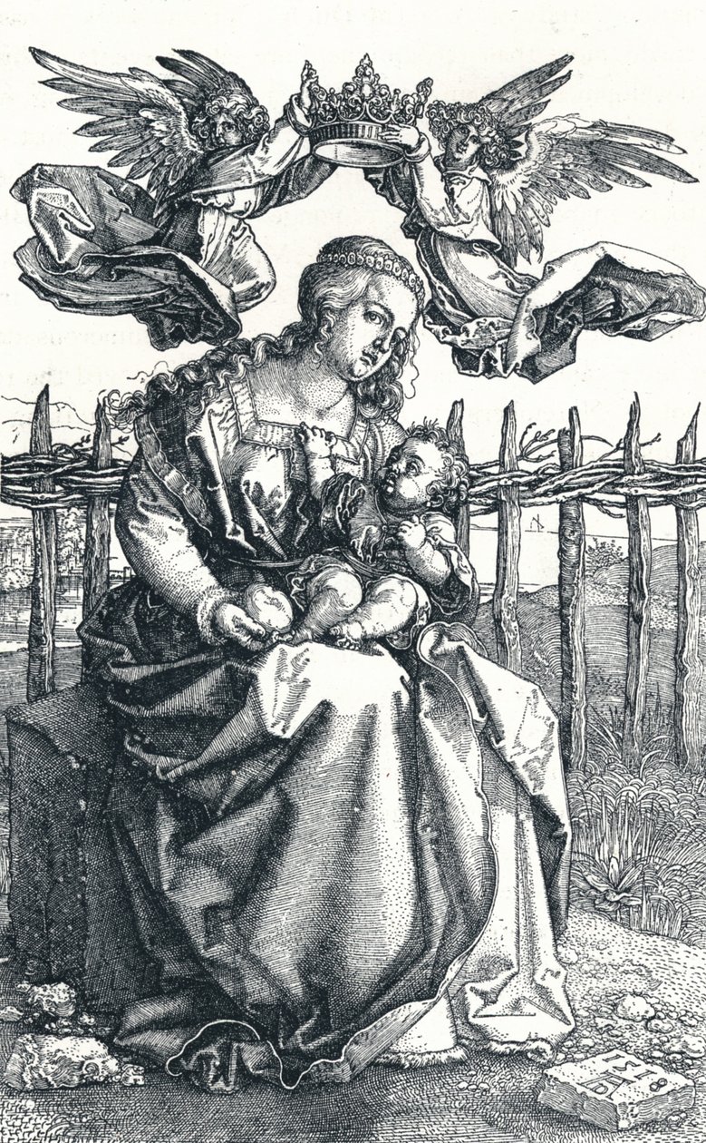 Panna a dítě korunované dvěma anděly, 1518, 1906 od Albrecht Dürer