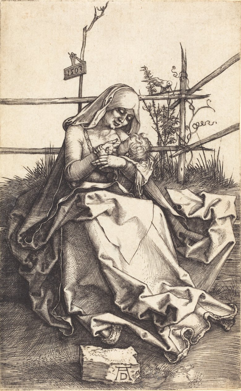 Panna a dítě na travnaté lavici, 1503. od Albrecht Dürer