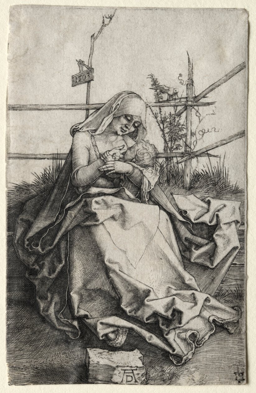 Panna a dítě na travnaté lavici, 1503. od Albrecht Dürer