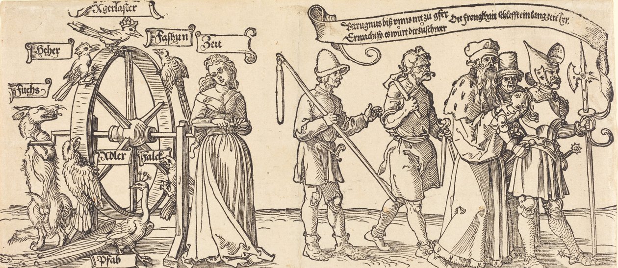 Čas a liška točí kolo štěstí s lidmi všech hodností doprava, pravděpodobně 1526. od Albrecht Dürer