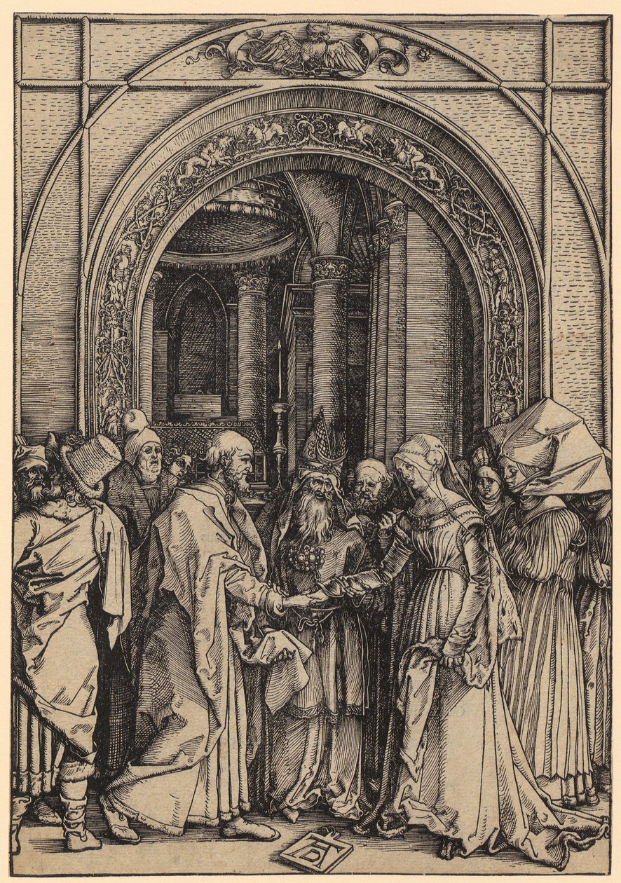 Zásnuby Panny Marie, list 7 ze série „Život Panny Marie“ od Albrecht Dürer